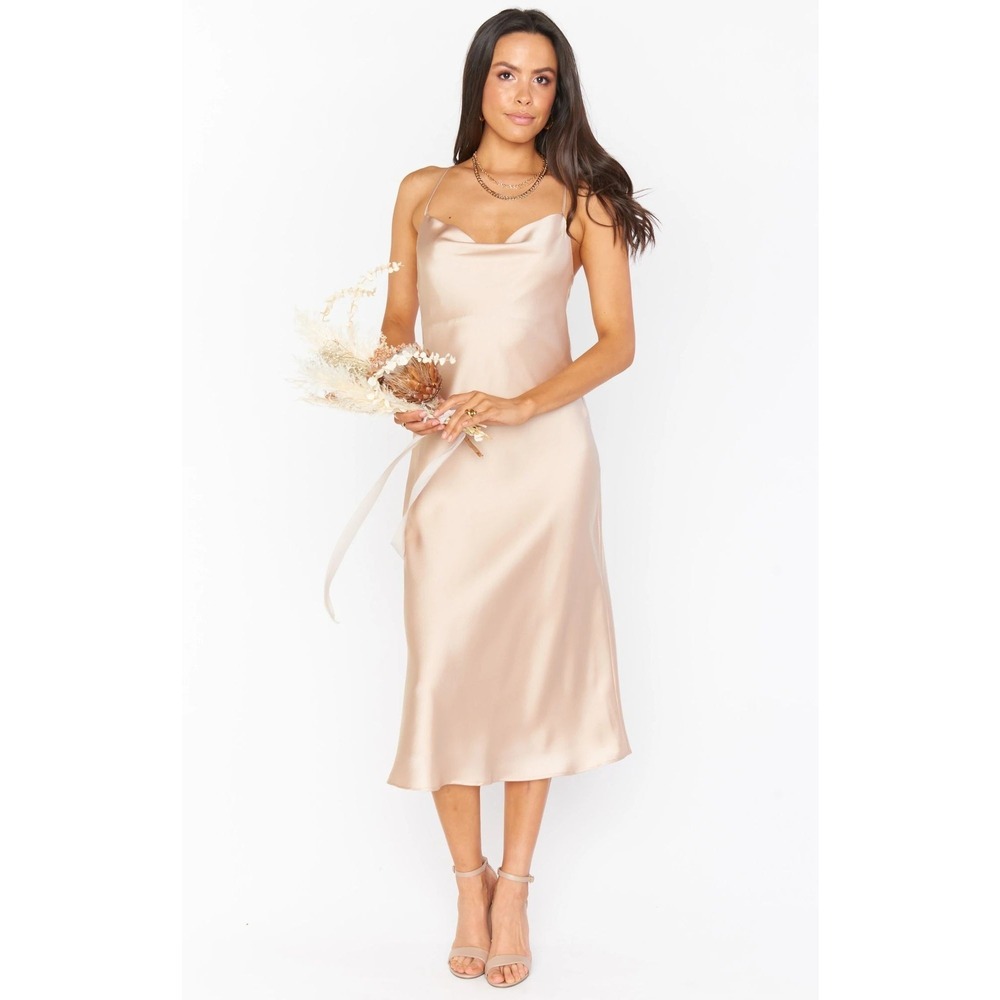 NWT Show Me Your Mumu Verona Cowl Dress Champagne Luxe Satin L